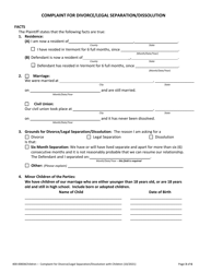 Form 400-00836CHILDREN Complaint for Divorce/Legal Separation/Dissolution With Children - Vermont, Page 3