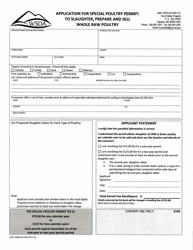 Document preview: AGR Form 603-3302 Application for Special Poultry Permit: to Slaughter, Prepare and Sell Whole Raw Poultry - Washington