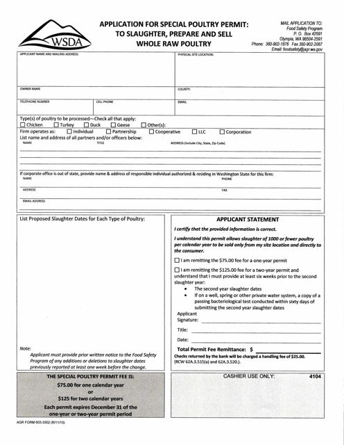 AGR Form 603-3302  Printable Pdf