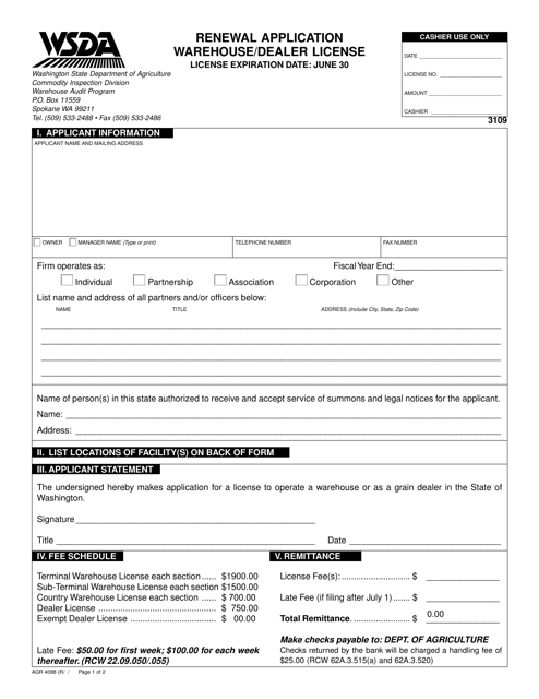 AGR Form 4088 Renewal Application - Warehouse/Dealer License - Washington