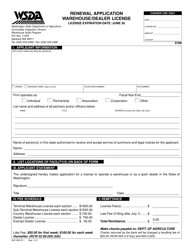 AGR Form 4088 Renewal Application - Warehouse/Dealer License - Washington