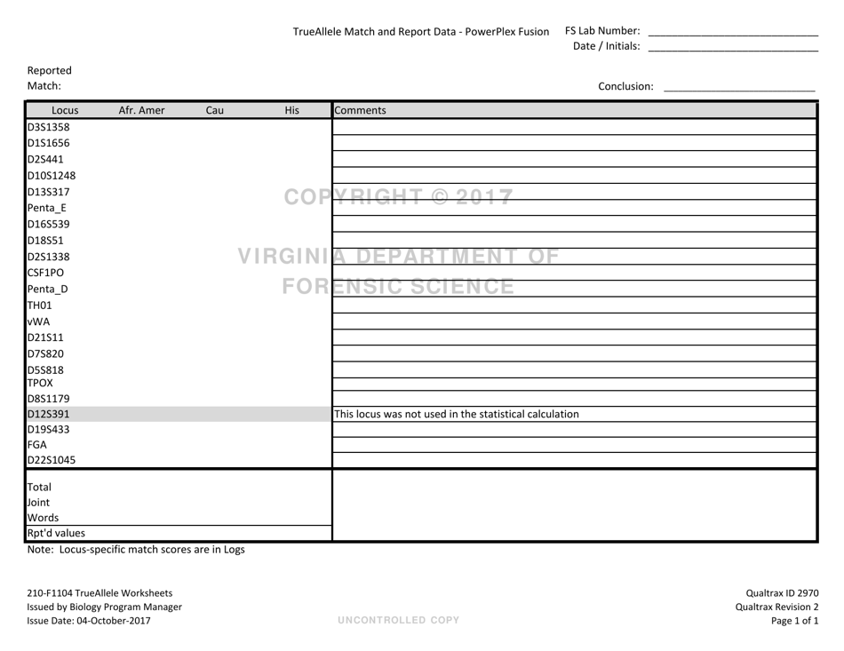 DFS Form 210-F1104 Trueallele Worksheets - Virginia, Page 4