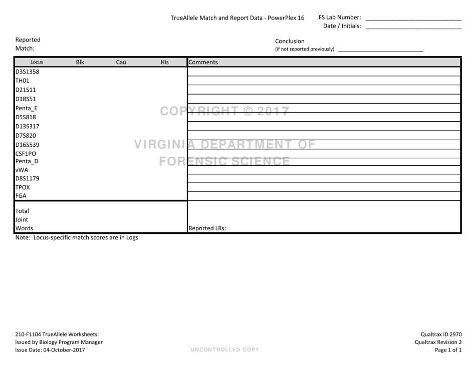 DFS Form 210-F1104 Trueallele Worksheets - Virginia, Page 9