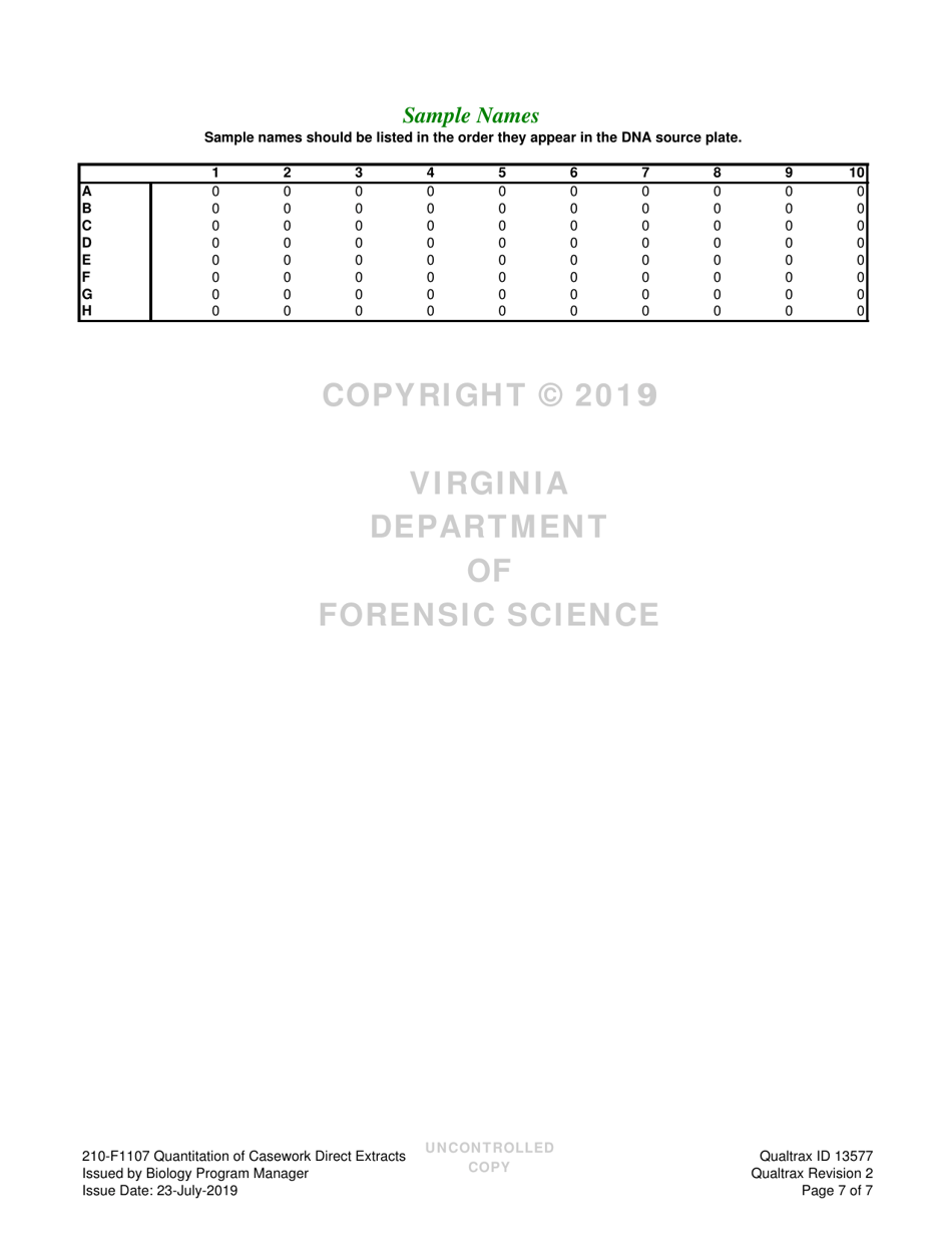 DFS Form 210-F1107 Quantitation of Casework Direct Extracts - Virginia, Page 7