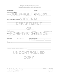 Document preview: DFS Form 210-F205 Blood Sample or Buccal Swabs Inventory - Virginia