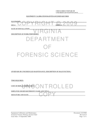 Document preview: DFS Form 210-F600 Equipment Calibration/Maintenance/Repair Form - Virginia