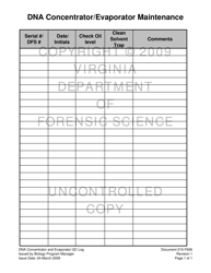 Document preview: DFS Form 210-F606 Dna Concentrator/Evaporator Maintenance - Virginia