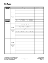 Document preview: DFS Form 210-F608 Kit Component Worksheet Log - Virginia