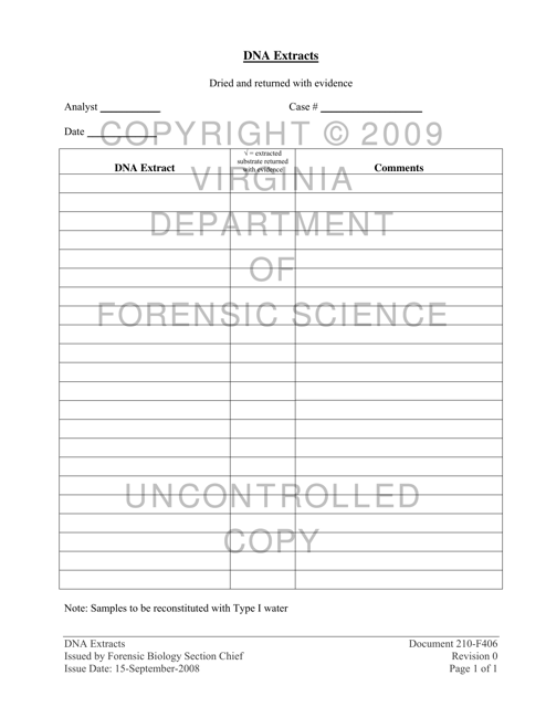 DFS Form 210-F406 Dna Extracts - Virginia