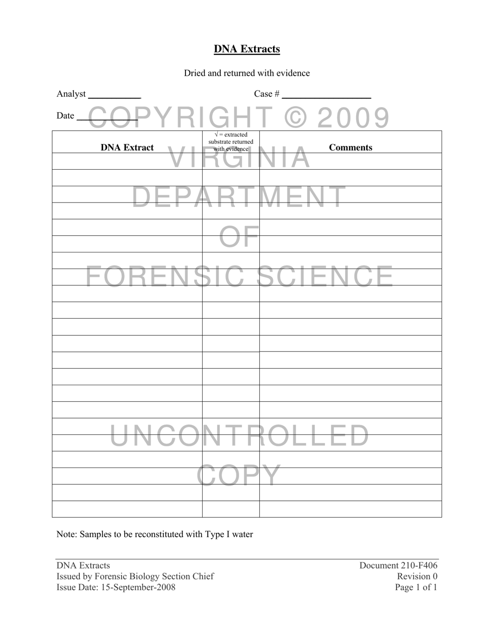 DFS Form 210-F406 Dna Extracts - Virginia, Page 1
