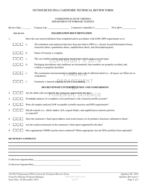 DFS Form 210-F619 Outsourced Dna Casework Technical Review Form - Virginia