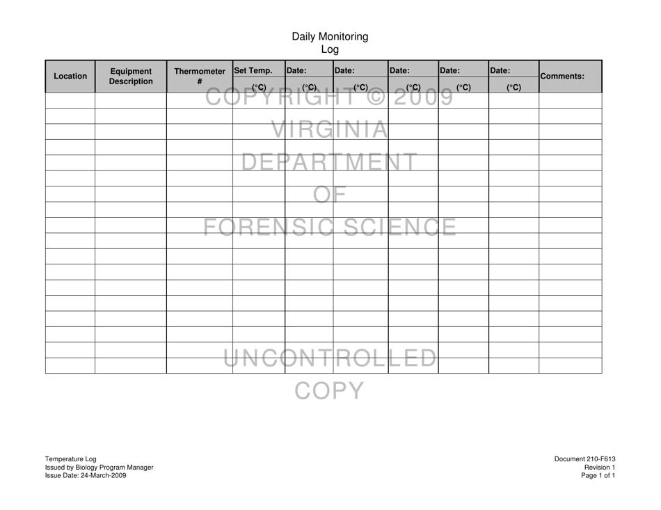 DFS Form 210-F613 Weekly Temperature Log - Virginia, Page 3