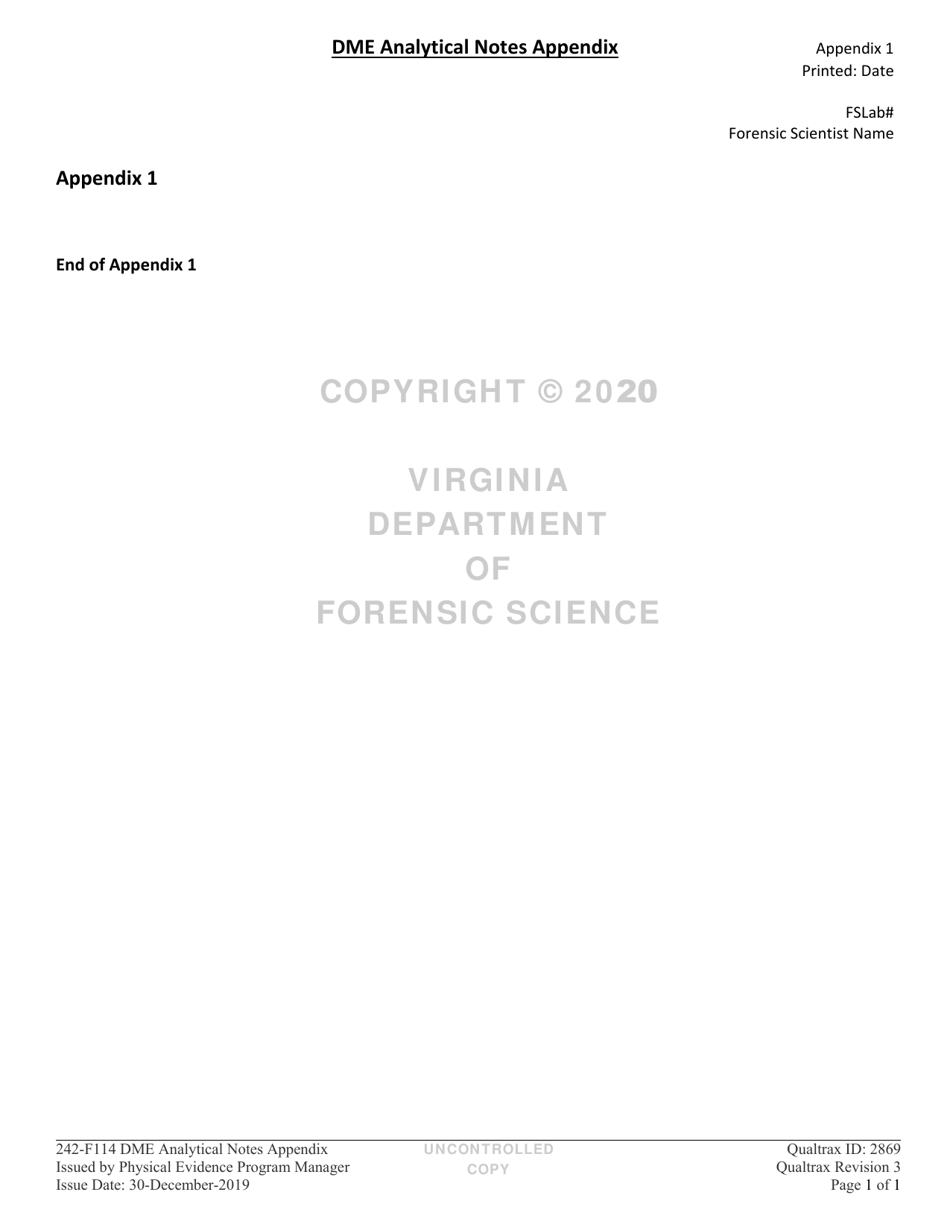 DFS Form 242-F114 Appendix 1 Dme Analytical Notes Appendix - Virginia, Page 1
