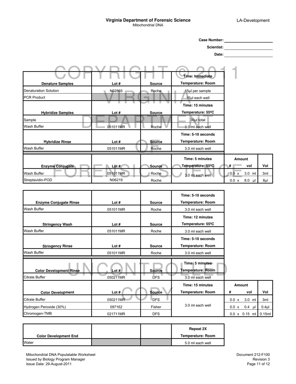 DFS Form 212-F100 Mitochondrial Dna Populatable Worksheets - Virginia, Page 11