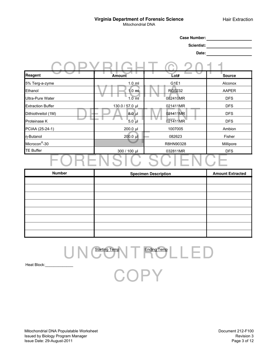DFS Form 212-F100 Mitochondrial Dna Populatable Worksheets - Virginia, Page 3