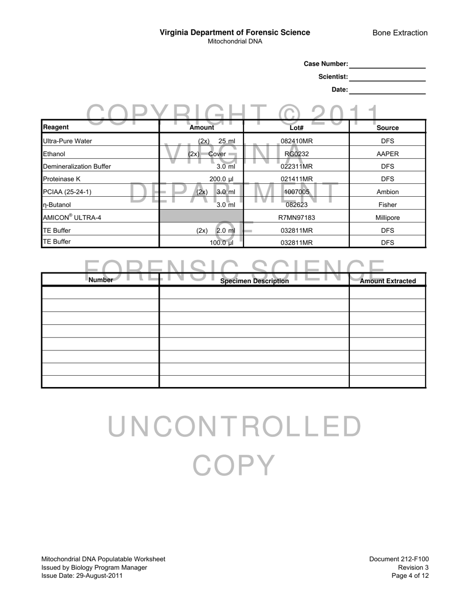 DFS Form 212-F100 Mitochondrial Dna Populatable Worksheets - Virginia, Page 4