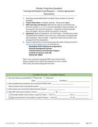 Form AGR-4154 Worker Protection Standard Training Verification Card Request - Trainer Agreement - Washington, Page 2