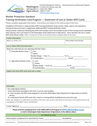 Document preview: AGR Form 4158 Statement of Lost or Stolen Wps Cards - Worker Protection Standard Training Verification Card Program - Washington