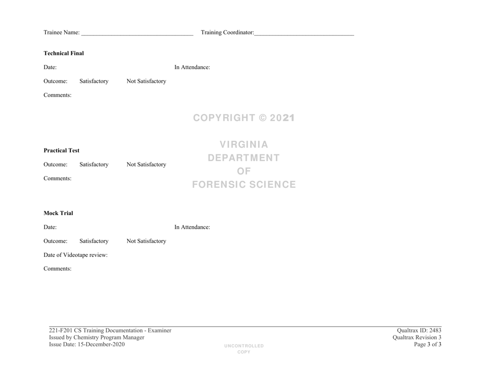 DFS Form 221-F201 Controlled Substances Training Documentation - Examiner - Virginia, Page 3