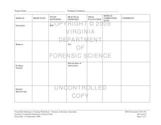 DFS Form 221F-202 Controlled Substances Training Worksheet - Forensic Laboratory Specialist - Virginia, Page 2