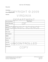 Document preview: DFS Form 221F-200 Controlled Substances Color Test/Tlc Worksheet - Virginia