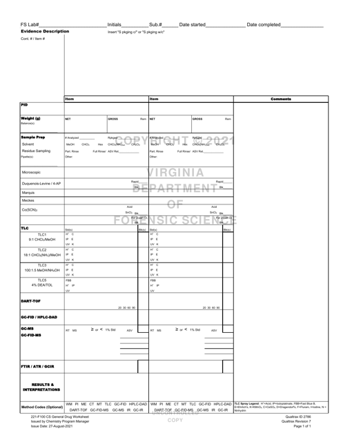 DFS Form 221-F100 Cs General Drug Worksheet - Virginia