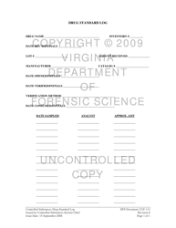 Document preview: DFS Form 221F-112 Controlled Substances Drug Single Standard Log - Virginia