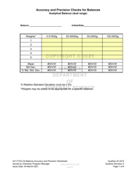 Document preview: DFS Form 221-F104 CS Accuracy and Precision Checks for Balances - Virginia