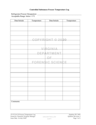 DFS Form 221-F116 &quot;Controlled Substances Freezer Temperature Log&quot; - Virginia