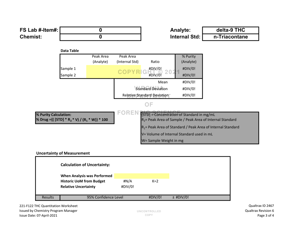 DFS Form 221-F122 Thc Quantitation Worksheet - Virginia, Page 3