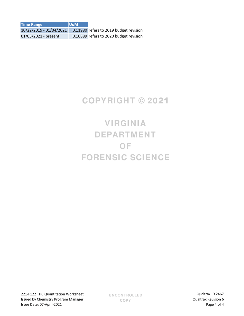 DFS Form 221-F122 Thc Quantitation Worksheet - Virginia, Page 4