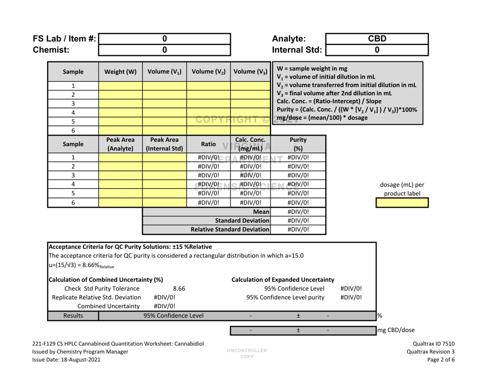 DFS Form 221-F129 Controlled Substances Hplc Cannabinoid Quantitation Worksheet - Virginia, Page 2
