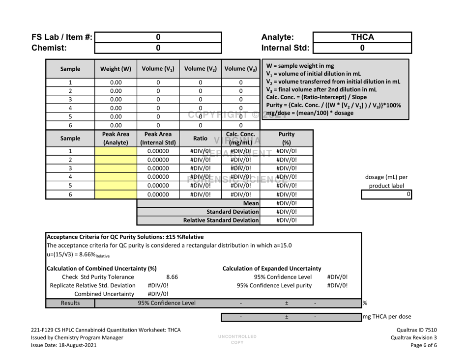 DFS Form 221-F129 Controlled Substances Hplc Cannabinoid Quantitation Worksheet - Virginia, Page 6