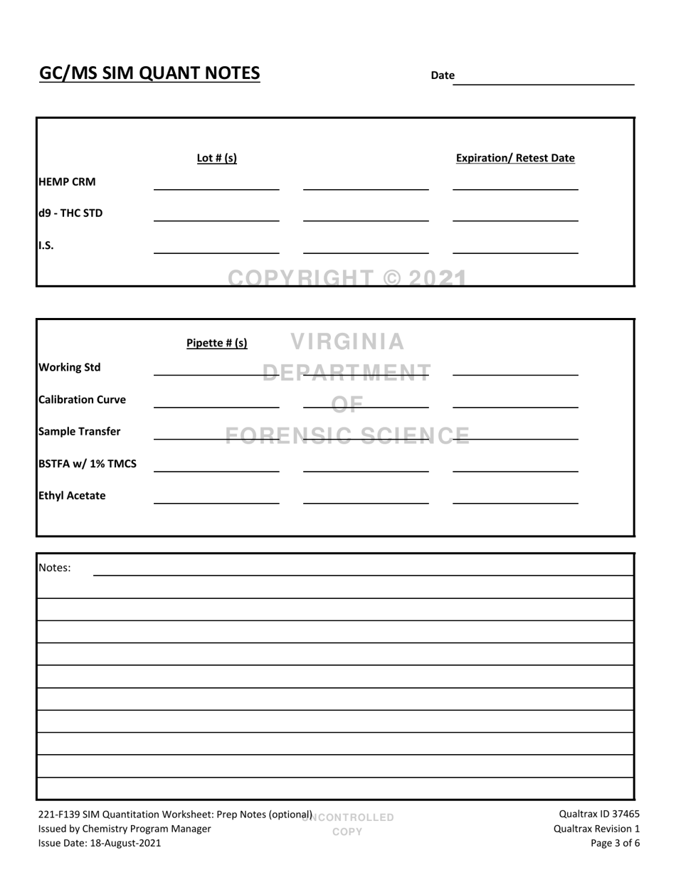 DFS Form 221-F139 Sim Quantitation Worksheet - Virginia, Page 3