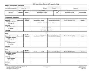 Document preview: DFS Form 221-F132 Gc Quantitation Standards Preparation Log - Virginia