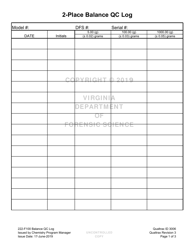 Document preview: DFS Form 222-F100 Balance Qc Log - Virginia