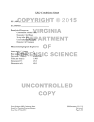 Document preview: DFS Form 222-F135 Trace Evidence Xrd Conditions Sheet - Virginia