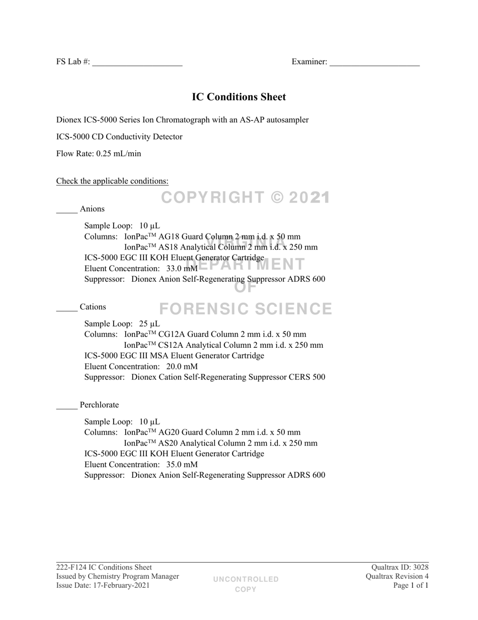 DFS Form 222-F124 Ic Conditions Sheet - Virginia, Page 1