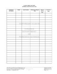 Document preview: DFS Form 241-F103 Latent Print Section General Maintenance Log - Virginia