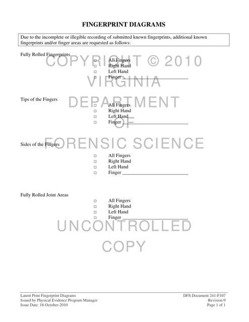 DFS Form 241-F107 Latent Print Fingerprint Diagrams - Virginia