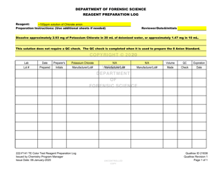 DFS Form 222-F141 Te Color Test Reagent Preparation Log - Virginia, Page 12