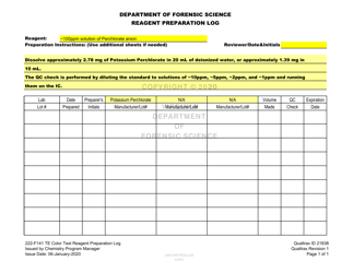 DFS Form 222-F141 Te Color Test Reagent Preparation Log - Virginia, Page 15
