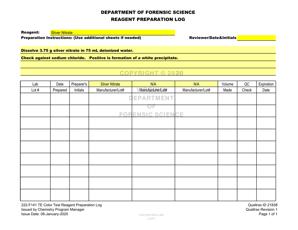 DFS Form 222-F141 Te Color Test Reagent Preparation Log - Virginia, Page 24