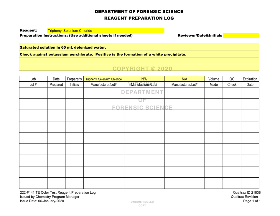 DFS Form 222-F141 Te Color Test Reagent Preparation Log - Virginia, Page 27