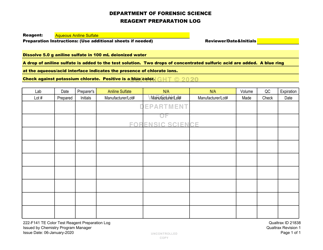 DFS Form 222-F141 Te Color Test Reagent Preparation Log - Virginia, Page 3