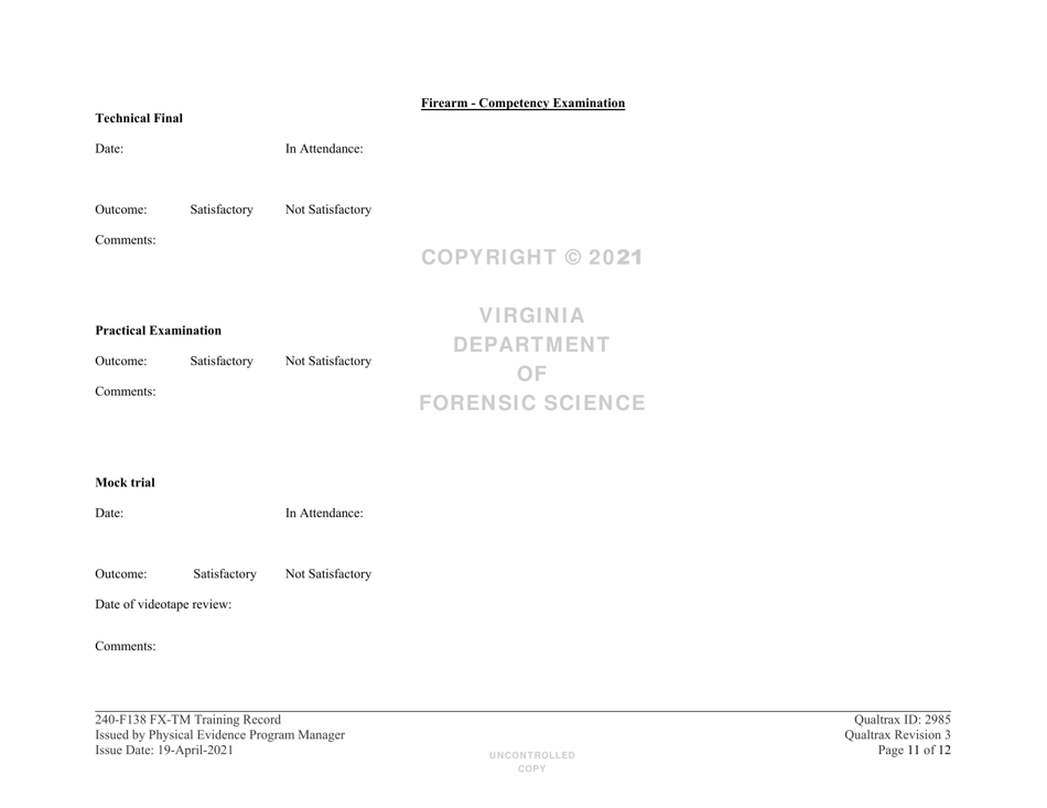 DFS Form 240-F138 Firearm / Toolmark Training Record - Virginia, Page 11