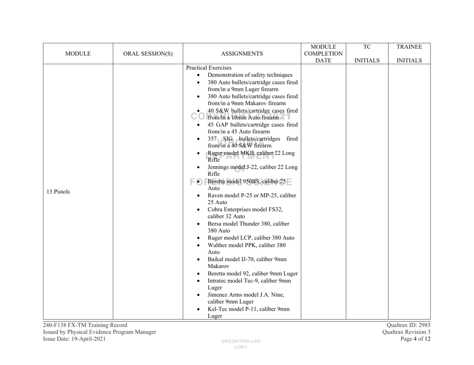 DFS Form 240-F138 Firearm / Toolmark Training Record - Virginia, Page 4