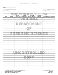 Document preview: DFS Form 220-F138 Toxicology Toploading (Three Place) Balance Qa - Virginia