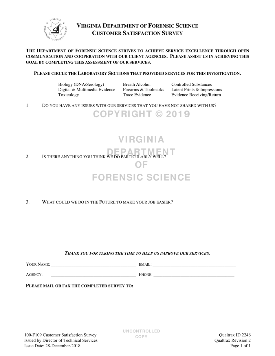 DFS Form 100-F109 Customer Satisfaction Survey - Virginia, Page 1
