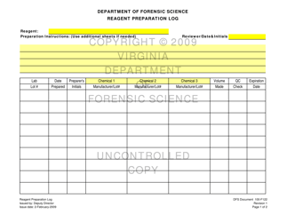 Document preview: DFS Form 100-F122 Reagent Preparation Log - Virginia